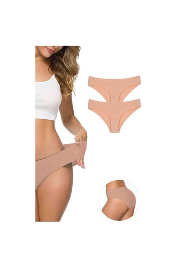 2 Adet Kadın Dikişsiz Lazer Kesim Esnek İz Yapmayan Külot Ten Çok Renkli