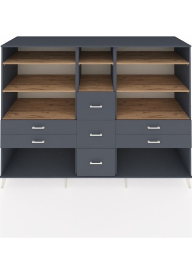 Kronos Dolap 8 Raflı 7 Çekmeceli 220x59x163 Antrasit-çam/antrasi Antrasit-çam/antrasit