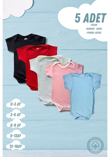 Betülbebek Renkli Mavi Pembe Kirmizi Siyah Ekru Renk 5 Li Zıbın Seti Çok Renkli