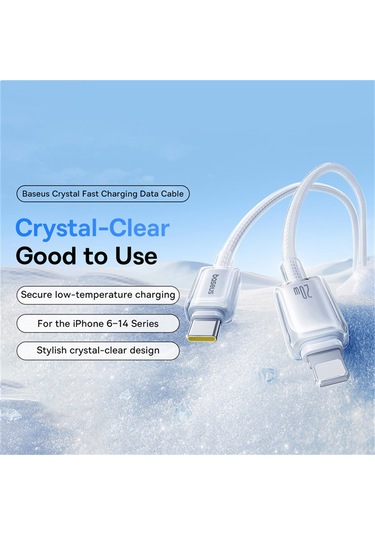 Baseus Crystal 2m Usb-c - İp Pd 20w Hızlı Şarj Kablosu Nyion Örgülü Veri Kablosu, Ay Beyazı
