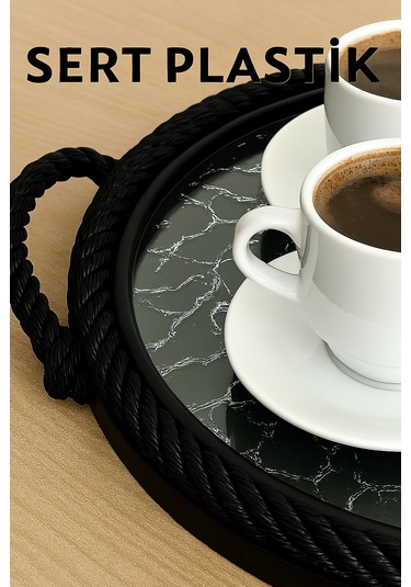 Sert Plastik Yuvarlak Sunum Tepsisi, Dayanıklı Ve Şık Servis Çözümü Siyah