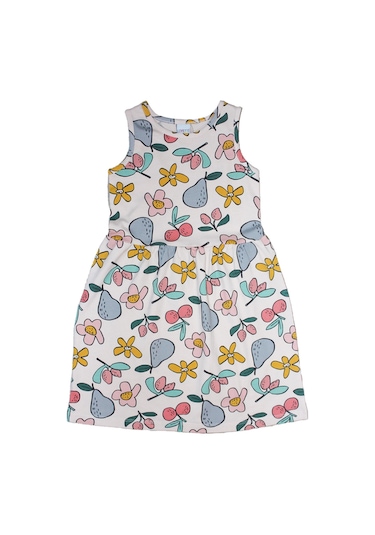 Lovetti Kız Çocuk Cute Sketchbook Desen Kolsuz Elbise 5757-129 Beyaz