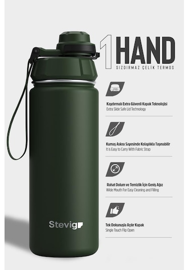Stevig 1 Hand Leak-proof Sızdırmaz Çelik Termos 500 Ml Green St-208