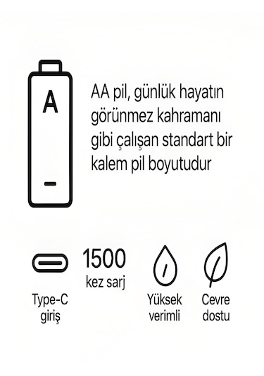 Type-c Şarjlı 2800mwh 1.5v Şarj Edilebilir 2'li Aa Kalın Pil - Lityum İyon Batarya