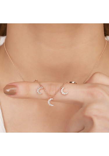 Zirkon Taşlı Pırlanta Montür Gümüş Rengi Kaplama Sıralı Taşlı Ay