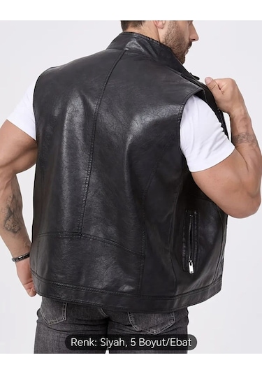 Uzun Hakim Yaka Regular Fit Hakiki Deri Yelek Siyah