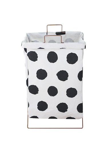 Cbtx 52l Katlanabilir Çamaşır Sepeti Demir Raf Pamuk Keten Boyut L - Siyah Nokta Diğer