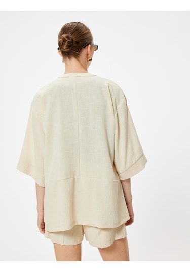 Koton Kimono 3/4 Geniş Kol Bol Kalıp Ekru 4sak50143pw Ekru