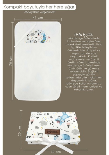 Mordesign Bebek Çanta Alt Açma Minderi, Alt Değiştirme Pedi, Taşınabilir Bakım Örtüsü Care Tilki Serisi Mavi Zg10131-3 Mavi