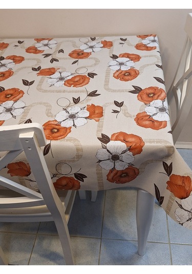 Elyaflı Pvc Muşamba - Desenli Silinebilir Masa Örtüsü Turuncu Turuncu