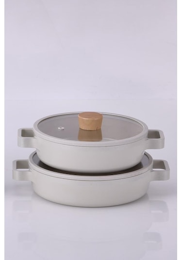 Neoflam Fika Cam Kapaklı Alüminyum 2'li Sahan Set 20 - 22cm Bej