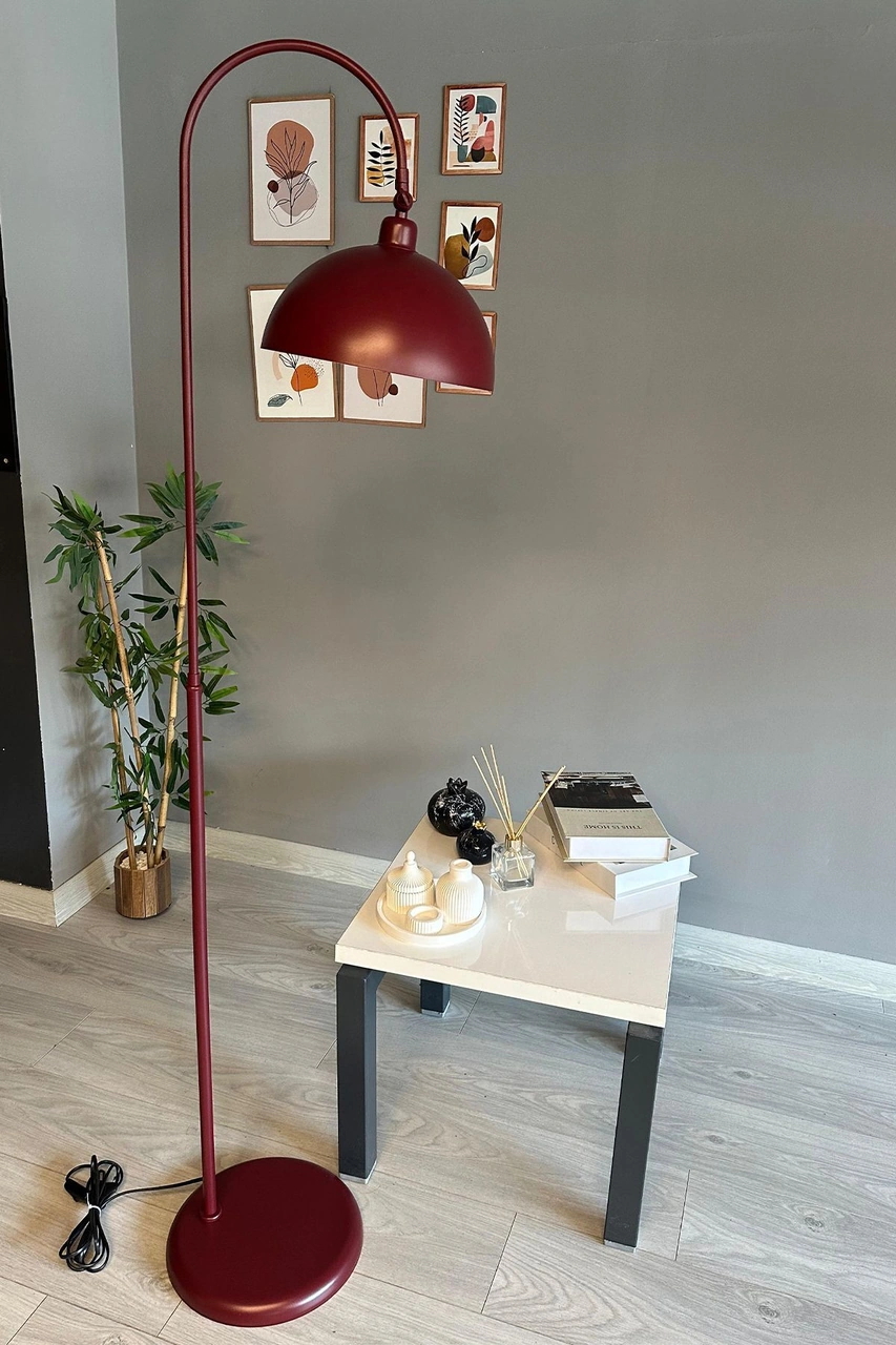 Vişne Çürüğü Lambader Hareketli Başlık Modern Dekoratif Metal Oturma Odası Çalışma Odası Lambası Bordo