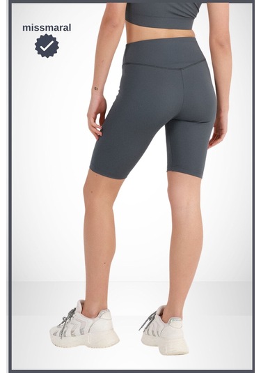 Kadın Yüksek Bel Toparlayıcı Tayt Kısa Spor Şort Deniz Havuz Spor Biker Shorts Antrasit 1070 Antrasit