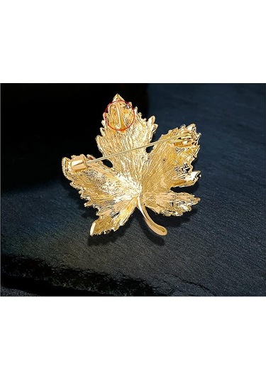 Kadınlar İçin Premium Akçaağaç Yaprağı Broşu Yapay Elmas Kristal Yeşil