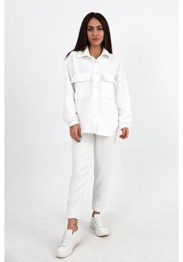 Jakarlı Kapitone İkili Takım - Ekru-ekru Ekru