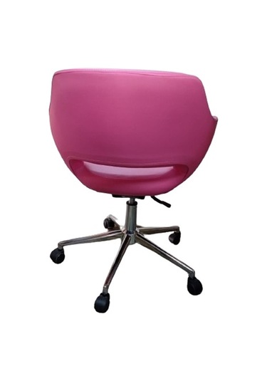 Bilgisayar Sandalyesi Krom Yıldız Ayaklı Pembe Renk Suni Deri