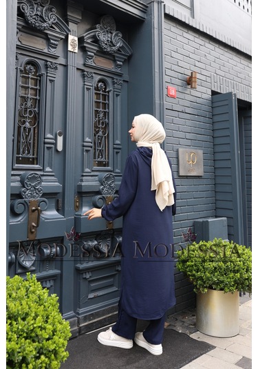 Kadın Lacivert Aerobin Uzun Kapşonlu İkili Takım T0219 Lacivert