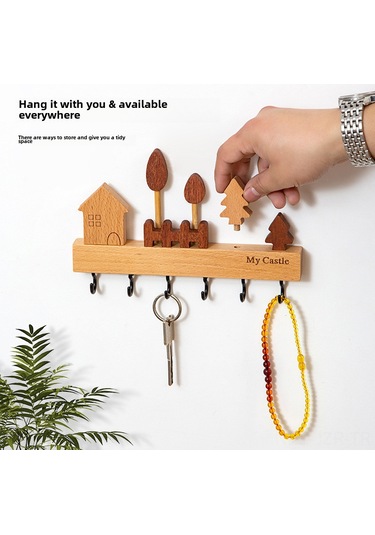 Geeroyoo Ahşap Anahtar Tutucu, Giriş Merkezi Duvar Tipi Organizer, 6 Adet Halka, Delik Açmayan Kurulum, Modern Kuzey Avrupa Stili, Turuncu-yeşil Renk