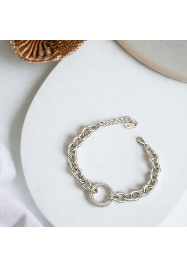 Çelik Taş Detaylı Halkalı Bileklik Beyaz