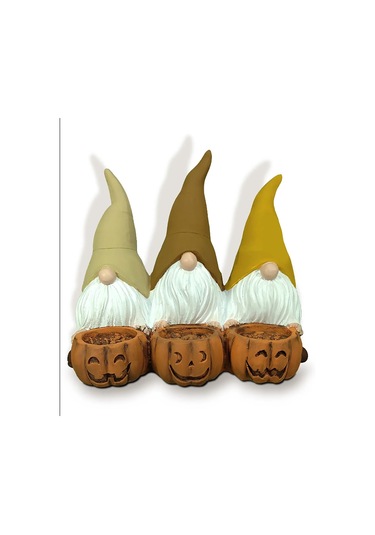 Dekoratif Üçlü Gnome Cüce Mumluk Biblo