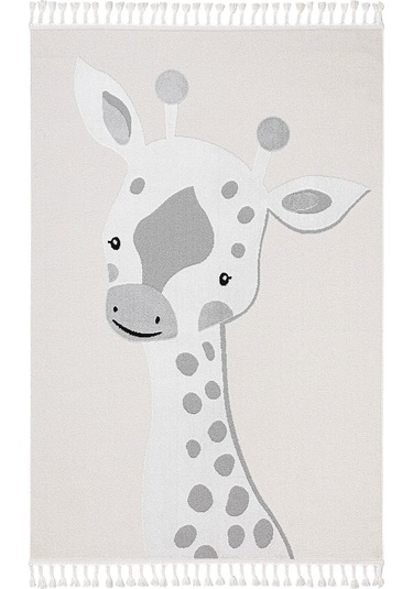 Sparkle Krem Gri Zürafa Figürlü Hayvan Figürlü Çocuk Odası Halısı Gri