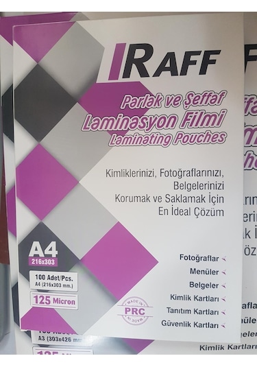 Raff Laminasyon Filmi A3 125 Mikron 100'lü Kutu