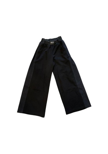 Zekids Kız Çocuk Yanları Denim Garnilli 2 İplik Pantolon-15038 Siyah