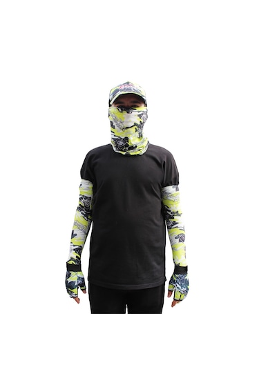 Captain Fisherman Style Set Şapka Eldiven Kolluk Buff Camo Green Çok Renkli