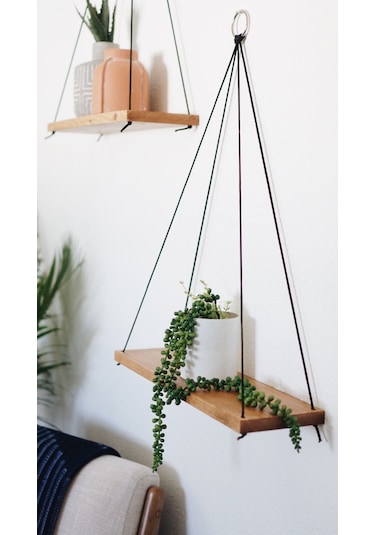 Umutpark İpli Halkalı Ahşap Duvar Raf. Açık Ceviz