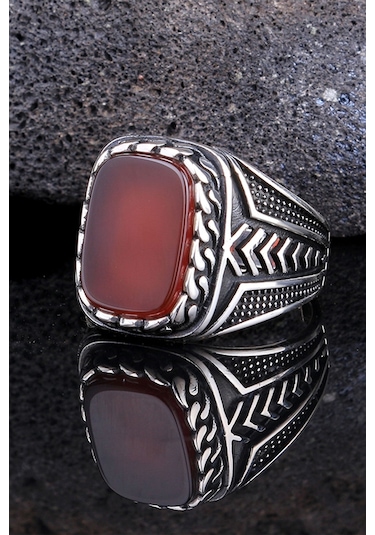 İpek Silver 925 Ayar Gümüş Akik Taşlı Örgü Model Yüzük