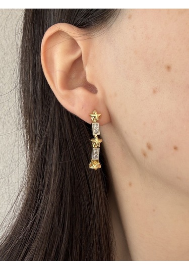 Yıldız Desenli Sallantılı Küpe Altın