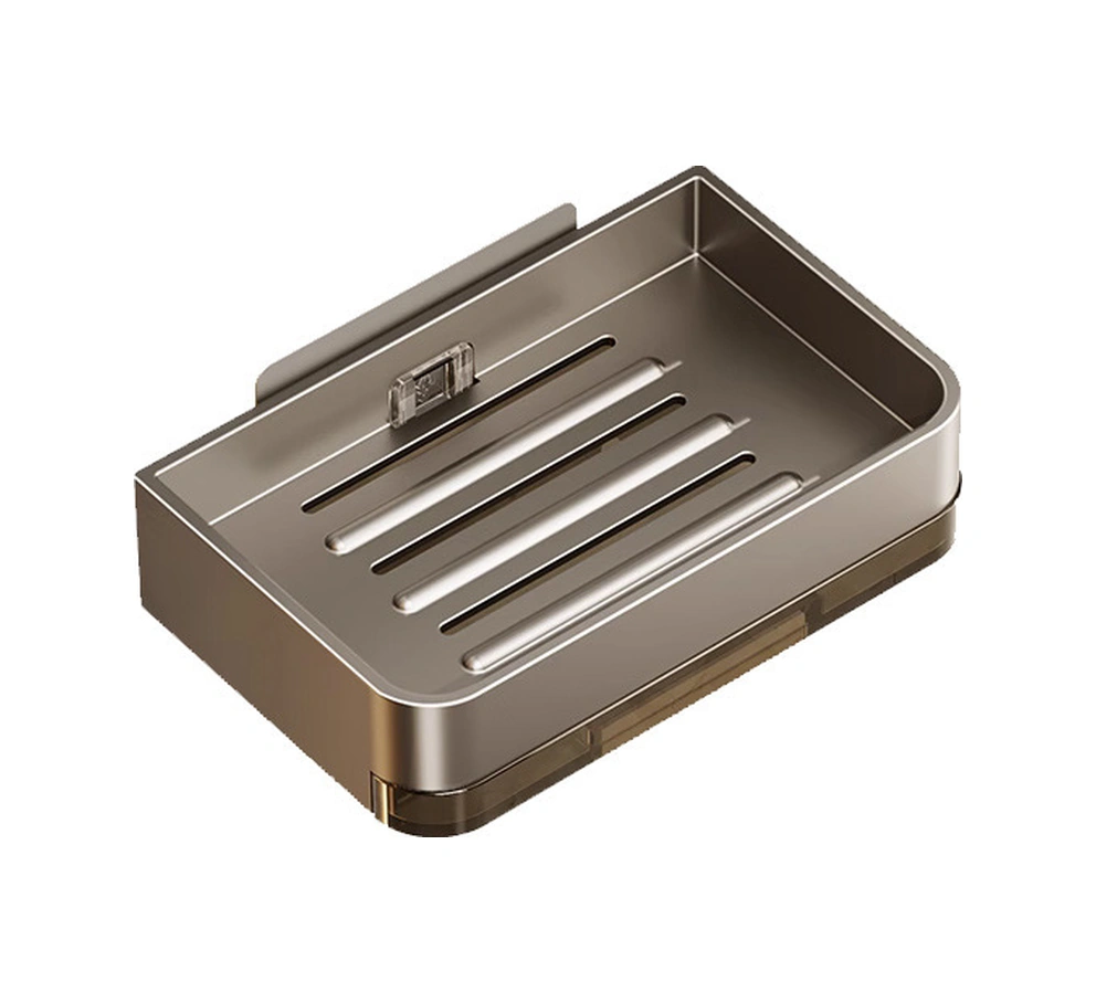 Monyee Duvarlı Sabun Kutusu Banyo İçin Delme Yok Çift Katlı Sularını Boşaltabilir Ev Kullanıma Uygun Sabun Tutucu Tungsten Gri - 1 Adet Diğer