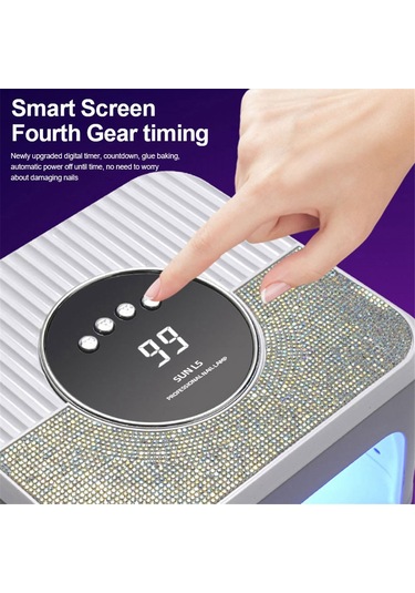 Xurunkeji Uv Tırnak Lambası Jel Tırnaklar, 4 Zamanlayıcı Modlu 45 Led Tırnak Lambası, Parıltılı Tırnak Yapay Elmaslarıyla Süslenmiş Pembe Jel Tırnak Lambası Abd