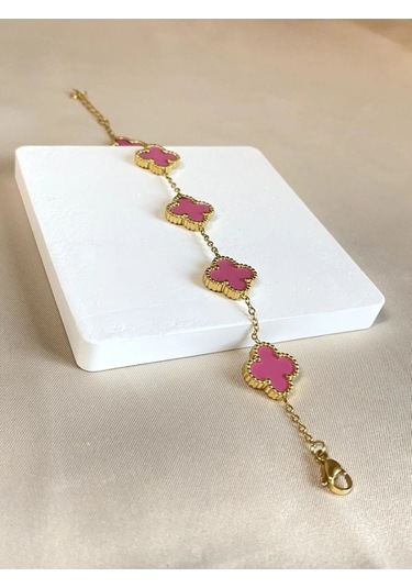 Gold Pembe Doğal Taşlı Premium Çelik Bileklik Gold