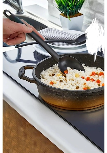 Pratik Yanmaz Yapışmaz Teflon Kaşık 220 Dereceye Dayanıklı Teflon Servis Kaşık 1 Adet