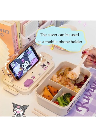 Aubyhe 800ml Buğday Saplı Bento Kutusu, Mikrodalga Uygun, Cep Telefonu Tutucu Kapağı, Çocuklar Ve Çalışanlar İçin, Çift Taraflı Çatal-bıçak, Yeşil Ve Pratik Bej