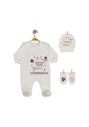 Pia Baby Gl 1951-02 İsme Özel Beşli Tulum Set Krem