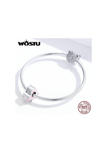 Wostu Güzel 100% 925 Ayar Gümüş Pembe Araba Boncuk Zirkonya Charm Fit Orijinal Bilezik Kolye Pembe
