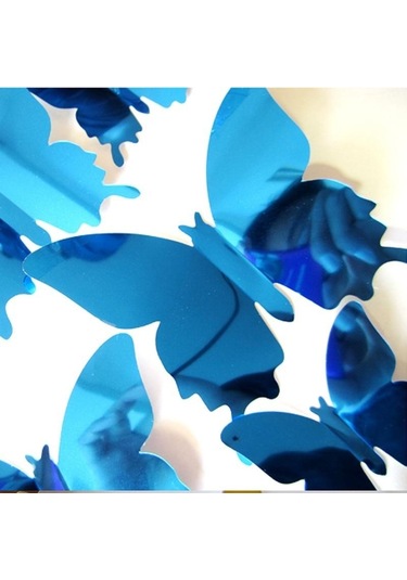 12 Adet/takım Kelebek Kombinasyonu Modern 3d Ayna Akrilik Ev Dekorasyon Diy Sanat Duvar Çıkartmaları Mavi