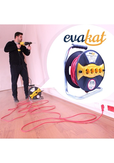 Evakat 3x1.5 MM  Sertifikalı Makaralı Uzatma Kablosu 35 M