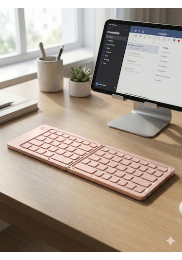Katlanabilir Mini Bluetooth Klavye - Taşınabilir Pembe Kablosuz Tablet Ve Telefon Klavyesi