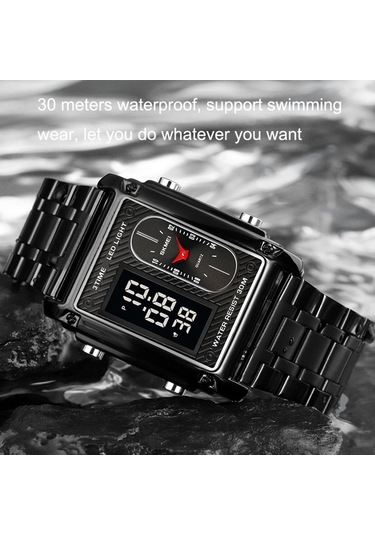 Fastbuy Skmeı 1868 Kare Çift Ekran Su Geçirmez Erkek İzle, Stil: Çelik Kemer Gül Altın Çok Renkli Çok Renkli