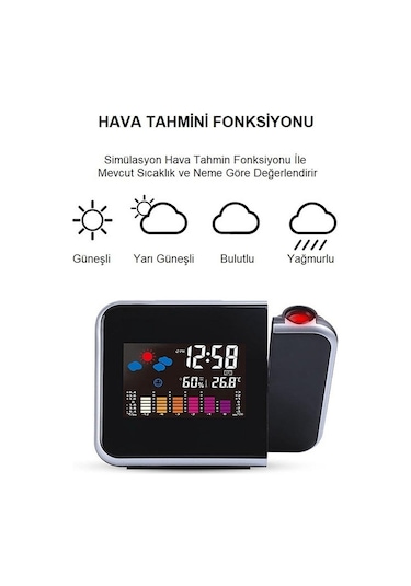 UpWay Projektörlü LCD Ekranlı Yansıtmalı Tarih Dijital Masa Saati