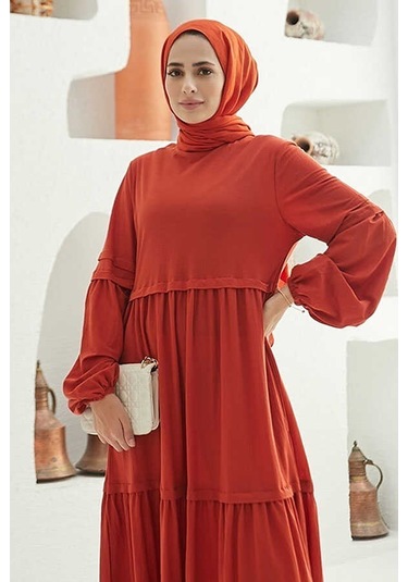 6510-ancelina Büzgülü Elbise Kiremit