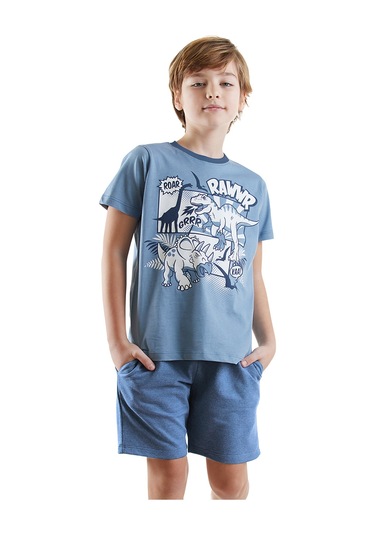 Denokids Dinolar Erkek Çocuk T-shirt Şort Takım Renkli