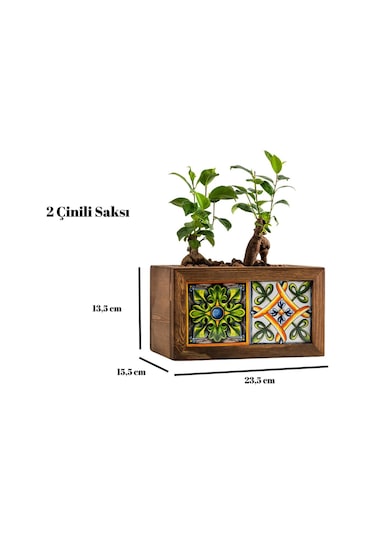 Halohope El Yapımı 2 Meksika Çinili Dekoratif Modern Ahşap Dikdörtgen Bahçe Balkon Saksı Saksılık Çiçeklik