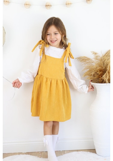 Fitilli Kadife Elbise İkili Takım HARDAL