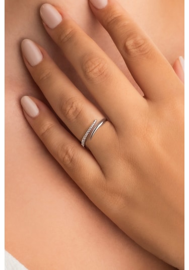 Liora 18 Ayar Beyaz Altın Kaplama Ayarlanabilir Gümüş Yüzük Beyaz