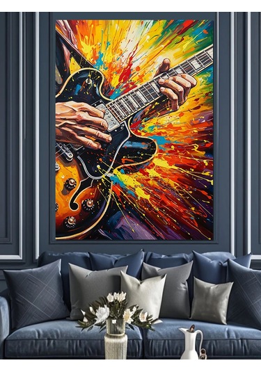 Renkli Gitar Çalan Adam Dekoratif Kanvas - Mdf Ahşap Tablo