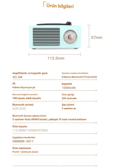 Atomik Vinil Kayıtlı Bluetooth Hoparlör-beyaz